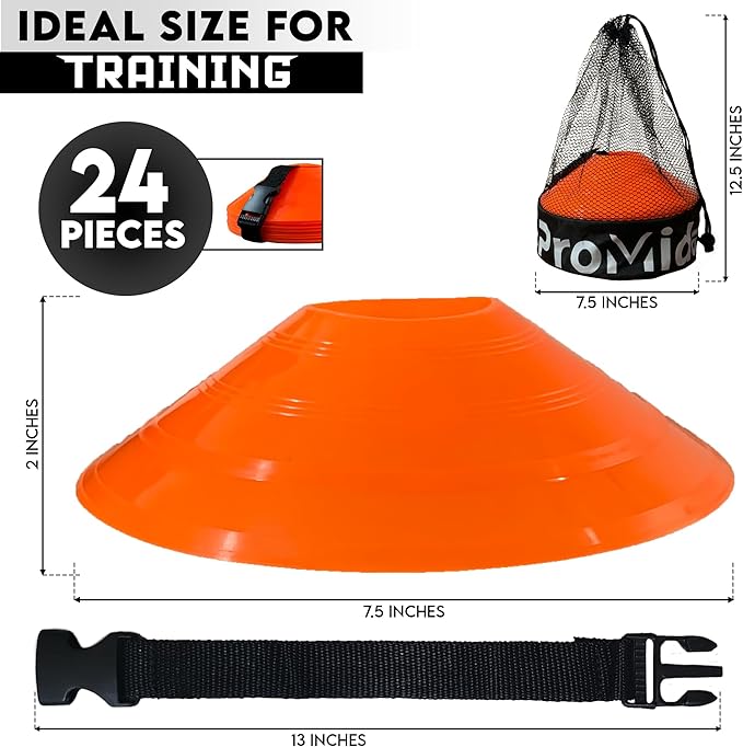 Disc Soccer Cones for Training Kids with Mesh Bag & Strap - Small Plastic Cones for Sports Training - Flexible Conos for Soccer Practice Equipment, Basketball & Football Drills Equipment