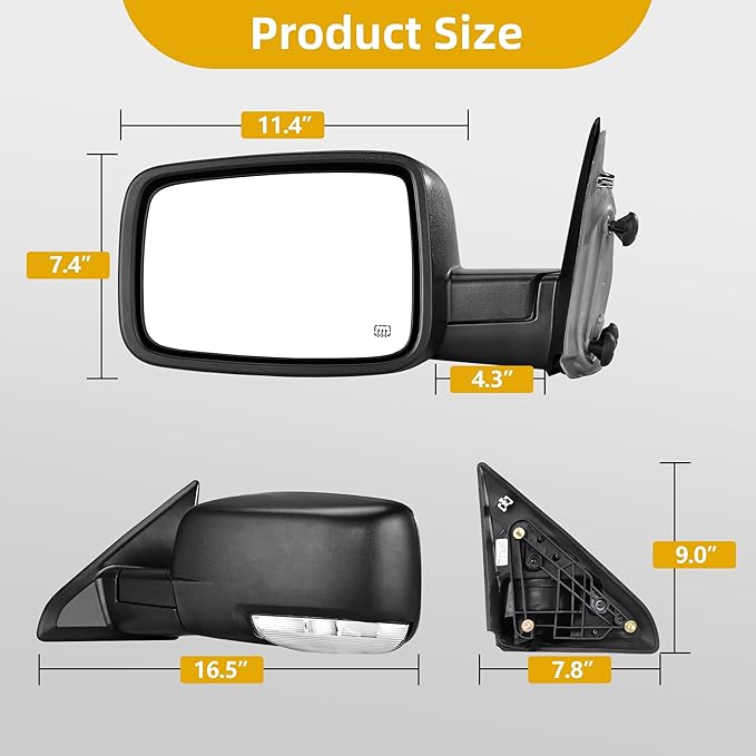 DWVO Left Driver Side Mirrors Compatible with 2009-2016 Dodge Ram 1500, 2010-2016 Ram 2500 3500 4500 5500, Door Mirror with Power Heated Led Turn Signal Puddle Light Manual Folding