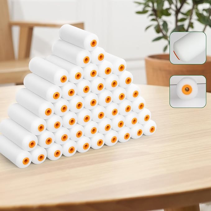 VOOMEY Foam Paint Roller,Small Paint Rollers 4 inch,White Paint Roller Covers,48 Pack,Perfect for Refinish Small Corners,Such as Tables, Window Edges, Fences,Cupboards