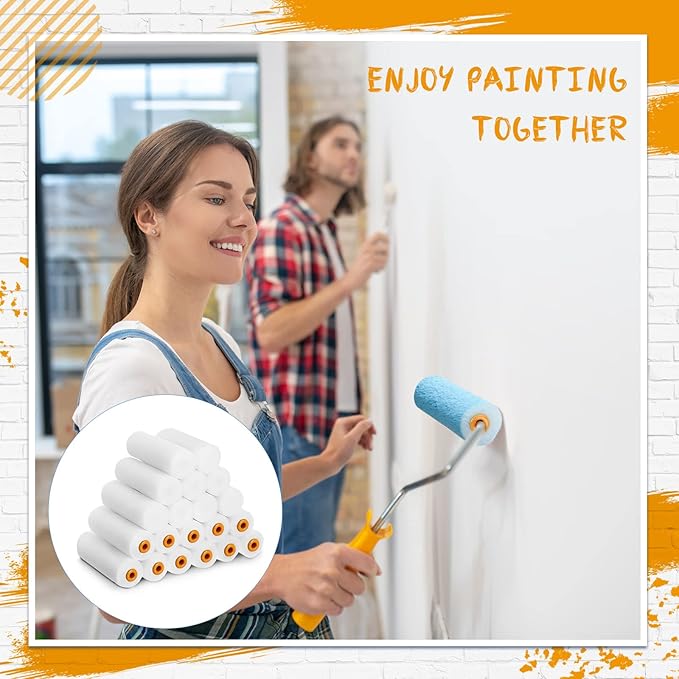 80 Pcs 4 Inch Mini Paint Roller Covers Small Foam Paint Roller Foam Roller Paint High Density Foam Roller Refills Brings Fine Smooth Finishes Flat Surfaces for Painting Cabinet Wall Cupboards Doors