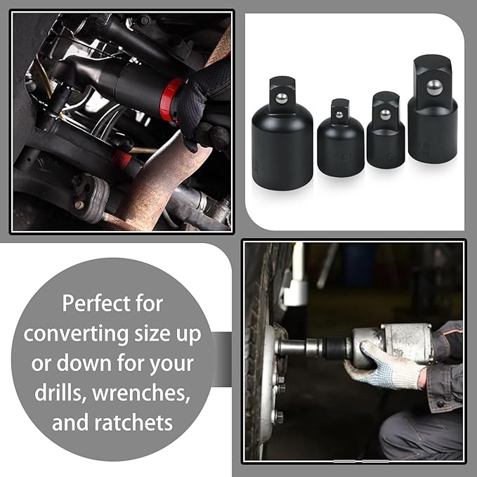 Utoolmart 4 Piece Impact Socket Adapter Set, 1/4" - 3/8" - 1/2" Impact Driver Conversions Conversion Kit & Socket Reducer, Locking Socket Adapter Set, Cr-Mo