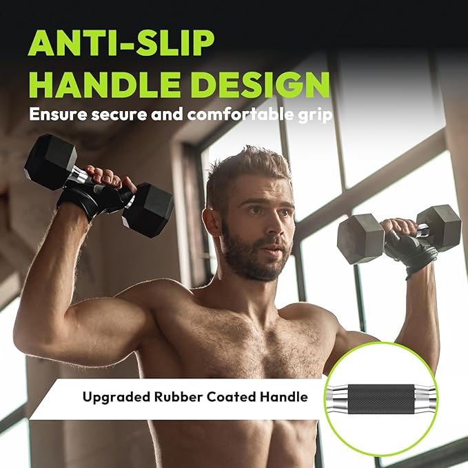 Hex Dumbbell 45-480 lb Set, Rubber Encased Exercise & Fitness Dumbbells for Home Gym, Hand Weights for Strength Training
