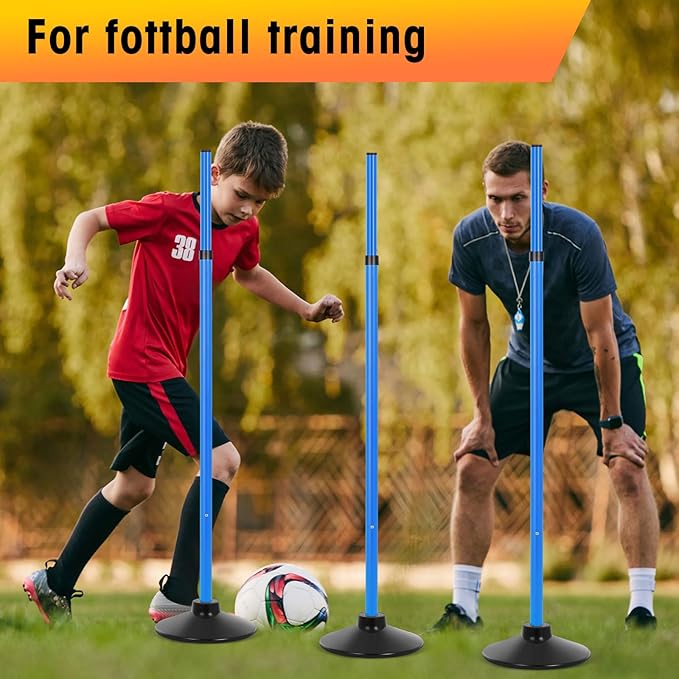 8 Pcs Soccer Agility Poles Detachable Sports Training Speed Slalom Poles with Rubber Base Coaching Sticks for Soccer Drills and Training