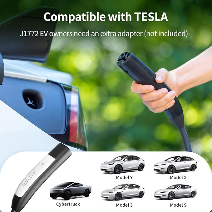 Alxum 16A Tesla Mobile Charger - Level 1 EV Charger for Tesla 110V Charger Compatible with All Models Y/3/S/X Cybertruck 16.4FT Tesla Wall Connector with NEMA 5-15 Plug