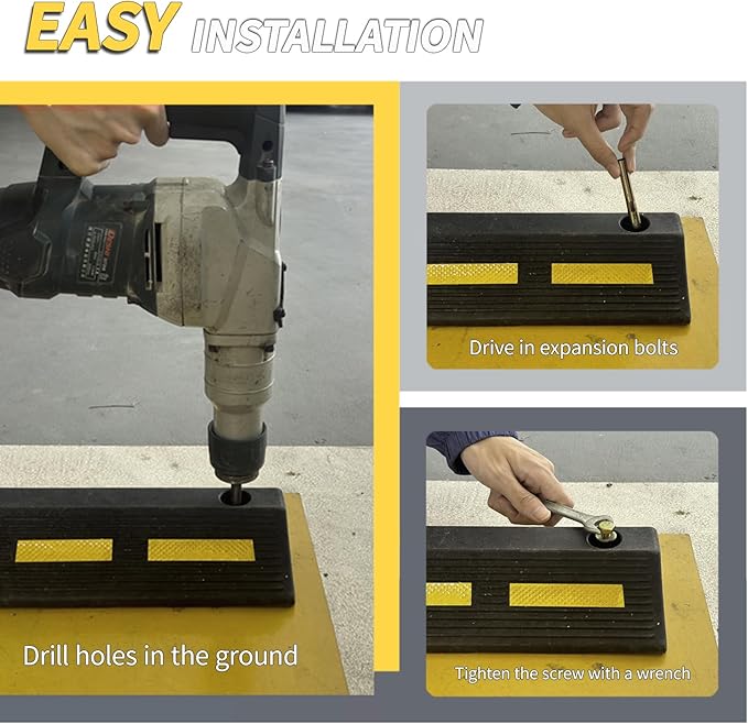 1 Pc 3" H Parking Stopper for Garage Parking Aid Heavy Duty Rubber Wheel Stops Durable High-Visibility Tire Blocks Parking Aid Gadgets Tire Stops for Cars Trucks RVs with Bolt Installation