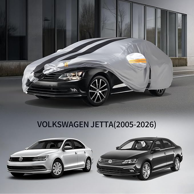10 Layers Car Cover Custom Fit for Volkswagen/VW Jetta 2005-2026 100% Waterproof All Weather Automobiles, Gift with Towel, Heavy Duty Car Covers for Rain Sun UV Protection with Door Zipper.