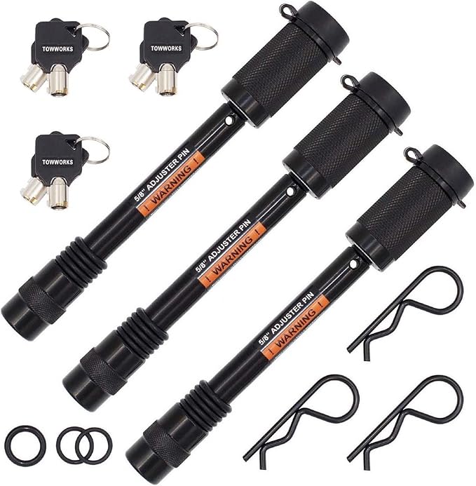 79833 Keyed Alike 5/8" Trailer Hitch Lock with Extra Long 4-1/2" Span, Double Safety Tow Hitch Locking Pin for 3" Receivers and Adjustable Channel Mounts, 3-Pack