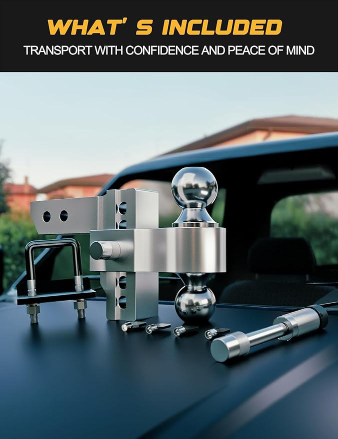 RETRUE Aluminum Trailer Tow Hitch for 2 Inch Receiver, Adjustable Truck Towing Hitches with Hitch Tightener, Heavy Duty 4 Inch Drop Down/Rise Up Hitch 12,500 LBS GTW 2 Anti-Theft Pin Locks