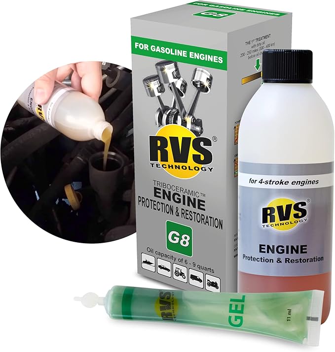 G8 Engine oil Treatment. for Gasoline Engines with an Motor Oil Capacity up to 9 quarts. Boost Power and Safely Restore and protect your Car, Truck, Motorcycle and all other engines