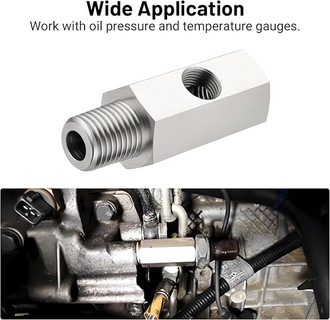 EVIL ENERGY 1/4 NPT Oil Pressure Sensor Tee Adapter, Stainless Steel 1/4 NPT Female to Male Threaded Oil Pressure Adapter with 1/8 NPT Female Port, Sliver