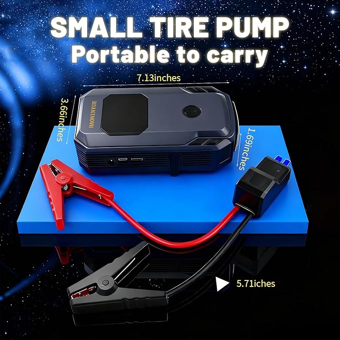 Jump Starter with Air Compressor, 3000A Peak Car Battery Jump Starter(9.0 Gas/6.5L Diesel), 150PSI 12V Jump Box Car Battery Jumper Starter Portable with Smart Jumper Cables, LED Lights, LCD Display
