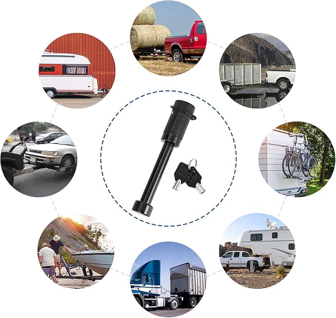 METOWARE Trailer Hitch Lock Hitch Receiver Pin Lock Fits Class III IV V and 2”- 3-1/2" Receiver with 5/8" Dia 4” Lock Pin and 8 Anti-Rattle Rubber O-Rings Receiver Hitch Lock (2 Pack)