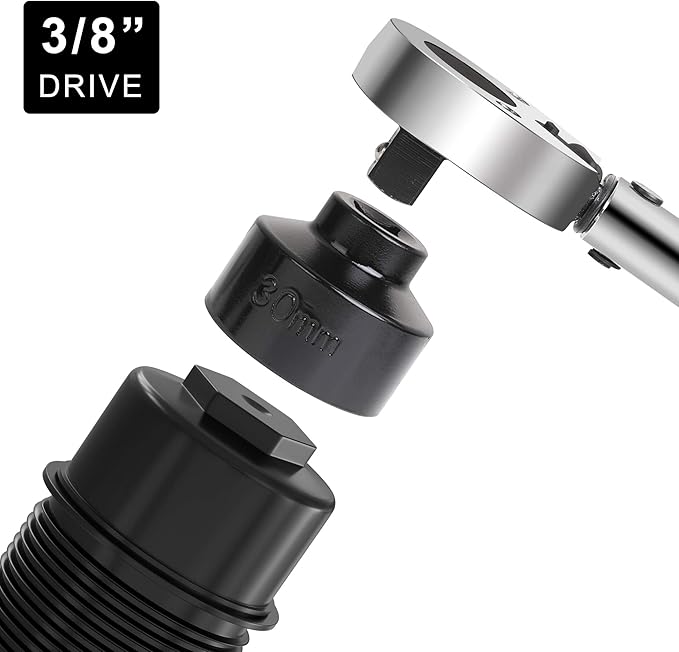 Hromee Fuel Filter Cap Removal Tool and Installer 7 Pieces Low Profile Oil Canister Socket Set 24mm 27mm, 29mm, 30mm, 32mm, 36mm and 38mm