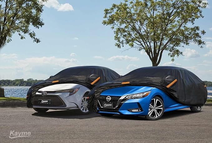 Kayme 7 Layers Heavy Duty Car Cover Waterproof All Weather, Outdoor Full Exterior Cover Fit for Toyota Corolla, Nissan Sentra, Honda Civic, Mazda 3, Audi A3, Kia Forte, Etc. (Fit Sedan 178-185 in)