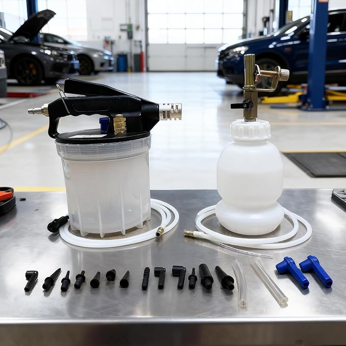 WNZ 2.1Qt Brake Bleeder Vacuum Pump Kit,Universal One Person Pneumatic Brake Fluid Bleeder Kit with 1Qt Refilling Bottle & 18pc Adapters for Automotive Bleeding