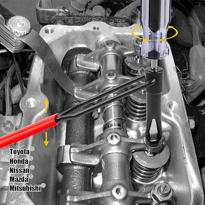 Valve Lash Adjustment Tool, with Angled Feeler Gauge,Jam Nut Valve Adjustment Tool, Slotted Valve Adjusting Stud, Compatible with Honda/Nissan/Toyota/Japanese Auto Vehicle Engines (10mm Model)
