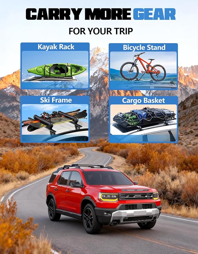 FengYu 300lb Lockable Roof Rack Cross Bars Compatible with Honda Passport 2026 with Raised Side Rails,Heavy Duty Aluminum Roof Rails Crossbars Cargo Bars Canoe Rooftop Black Carrier Luggage.
