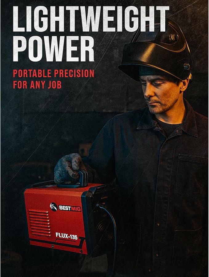 BESTMIG 135A MIG Welder - 3-in-1 Flux Core Welder, MIG/Lift TIG/Stick Welding Machine - Portable IGBT Inverter - 110V with Welder Helmet and Gloves (Red Black, MIG 135A Welder)