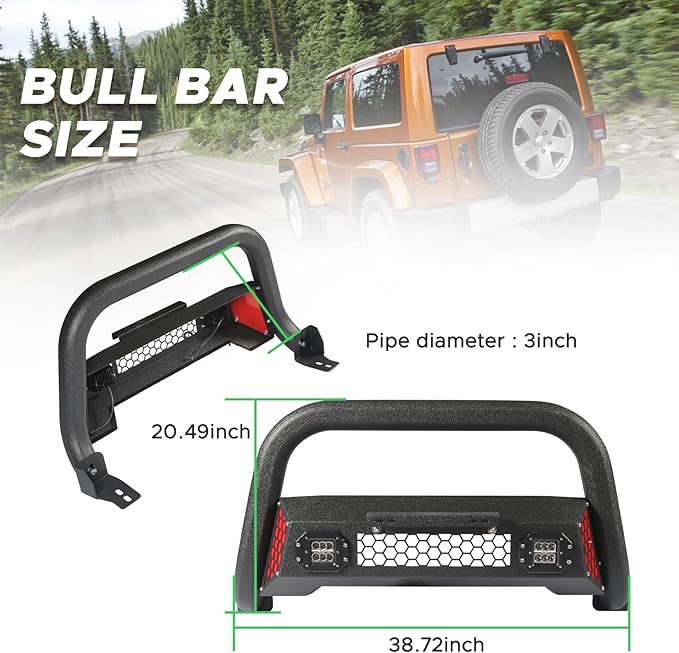 Bull Bar fit for 2024 2025 2026 Toyota Tacoma with LED Lights & License Plate Bracket Paintable Front Bumper Guard & Grille Protector
