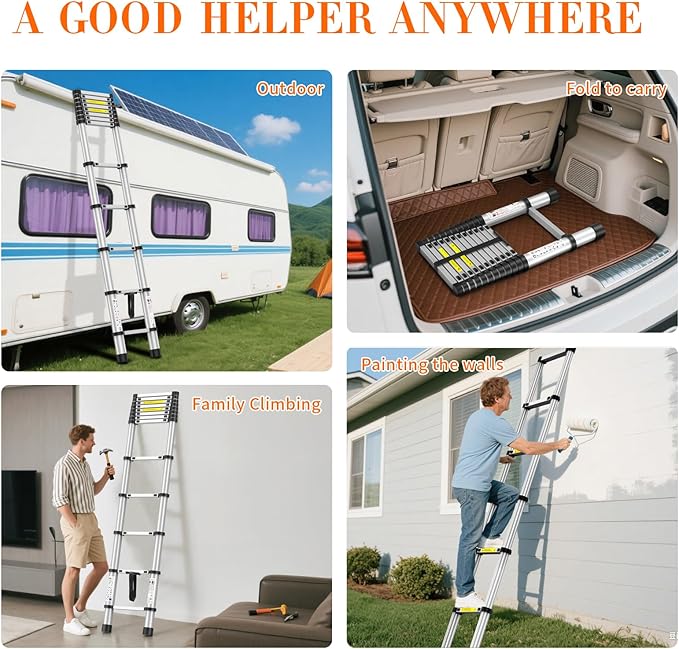 10.5FT Telescoping Ladder, 330lb Capacity Aluminum Heavy-Duty Extension Ladder with Anti-Slip Steps for Secure Attic Access, Roof, and Home Renovation Projects