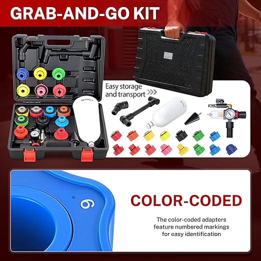 BILITOOLS 20-Piece Oil Funnel Kit for Engine Oil Change, 2.2 QT Automotive Funnel Set with 15 Adapters & Air Filter Regulator, One-Hand Operation, Compatible with GM, VW, Ford, BMW, Audi and More