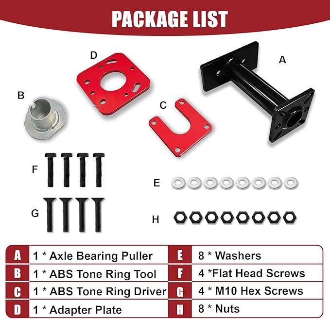 Rear Axle Bearing Puller and Installer Tool, Wheel Bearing Removal Tool with ABS Tone Ring Tool, Bearing Driver with Adapter Plate Compatible with Toyota 4Runner, Tundra, Hilux, Tacoma, T100