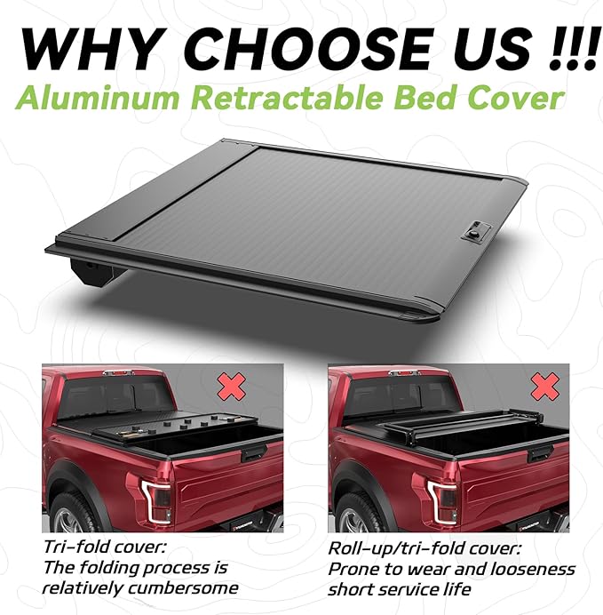 Retractable Hard Truck Bed Tonneau Cover for Ford F150 2015-2024 5.5 Bed | Durable, Waterproof, Easy to Install | Enhanced Security & Sleek Design | Aluminum | No Drilling Required