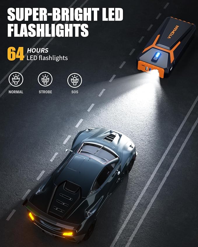 VTOMAN V10 3500A Jump Starter, Portable Car Starter (9.5L Gas,7.5L Diesel Engine) 12V Lithium Jump Box, Auto Battery Booster Power Pack, Car Battery Charger Jumper Starter with Type C Quick Charge