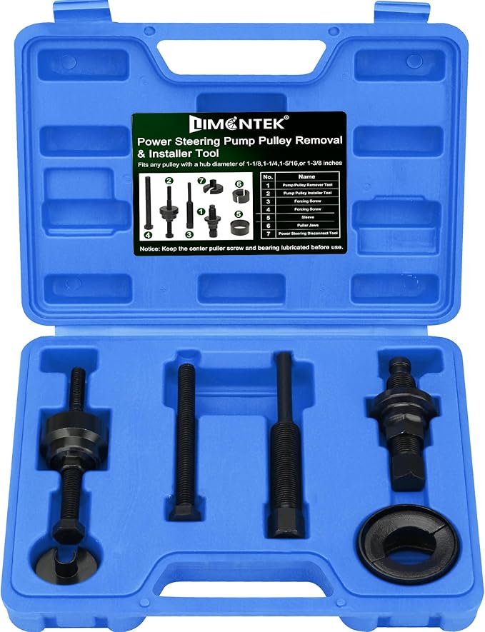 Power Steering Pulley Puller Installer Tool Set, Power Steering Pump Pulley Removal Tool Compatible with Ford, GM, VW and Chrysler Vehicles