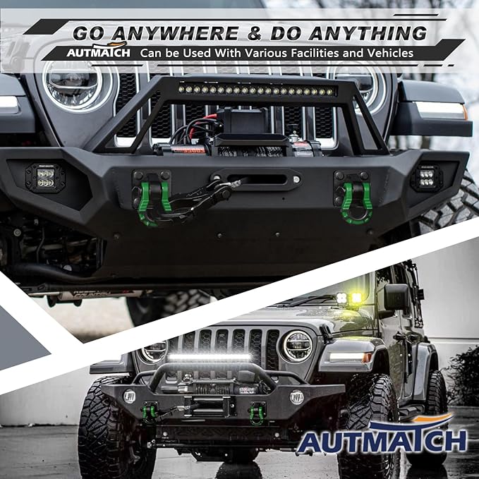 AUTMATCH D Ring Shackle 3/4" Mega Shackle (2 Pack) 68,000Ibs Break Strength - Heavy Duty Clevis Shackle with 7/8" Screw Pin & Isolator Washer for Tow Strap Winch Off Road Vehicle Recovery, Dark Green