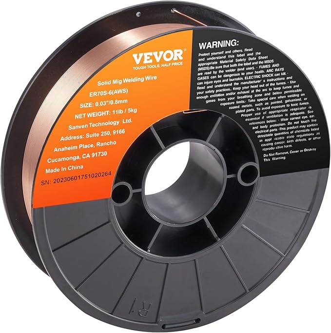 VEVOR Solid MIG Welding Wire, ER70S-6 0.030-inch 11LBS with Low Splatter and High Levels of Deoxidizers for All Position Gas Welding