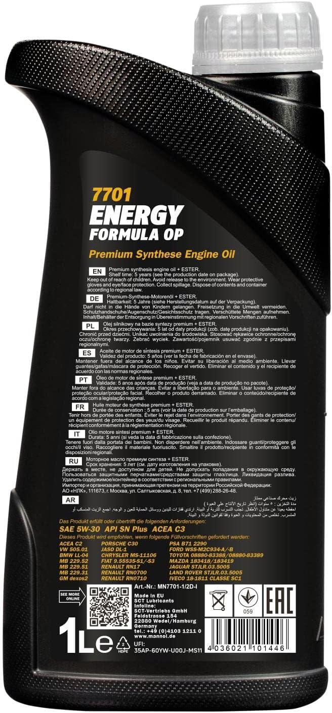 Energy Formula OP 5W-30 Motor Oil by MANNOL - 7701 Premium Synthetic Engine Oil for OPEL and GM Vehicles, Car Oil, 1L