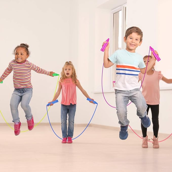 Elcoho 10 Pack Colorful Kids Jump Rope Set Adjustable Plastic Kids Jump Rope Skipping Rope Outdoor Jump Ropes Great Party Favor