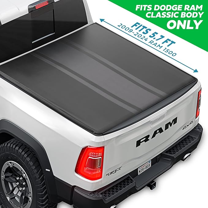 Stripe Truck Tonneau Cover for Ram 1500 (2009-2024) / Ram 2500 & 3500 (2009-2024) with Extra Short 5.7 ft Bed Length, All-Weather Soft Roll-Up Truck Bed Cover