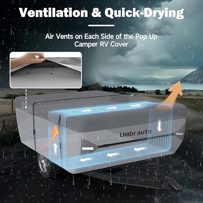 Umbrauto Pop Up Camper Cover Fits 19-20ft, 7 Layers Top Tent Trailer Cover Waterproof Extra Thick Polypropylene Breathable Ripstop Pop Up Folding RV Cover Trailers