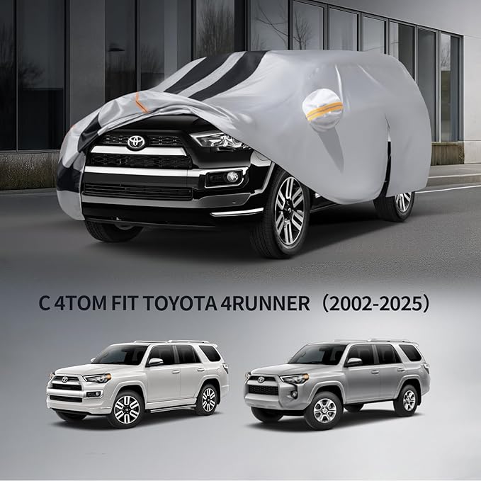 10 Layers Sedan Car Cover Custom Fit for Toyota 4Runner(2002-2025), 100% Waterproof All Weather for Automobiles, Gift with Towel, Heavy Duty Car Covers for Rain Sun UV Protection with Door Zipper.
