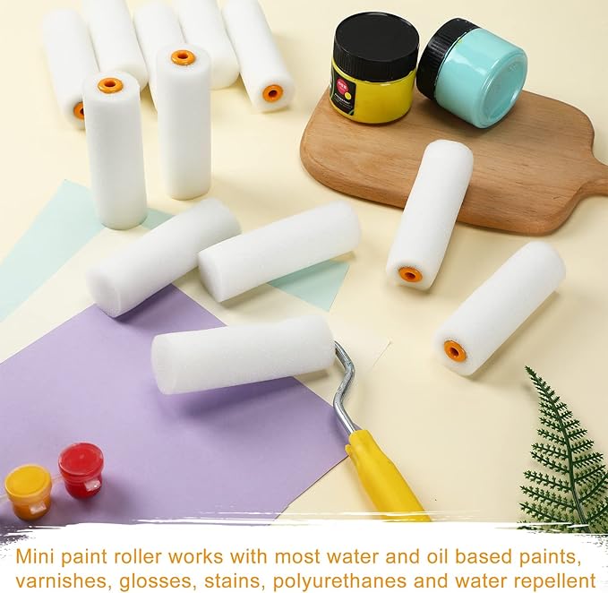 80 Pcs 4 Inch Mini Paint Roller Covers Small Foam Paint Roller Foam Roller Paint High Density Foam Roller Refills Brings Fine Smooth Finishes Flat Surfaces for Painting Cabinet Wall Cupboards Doors