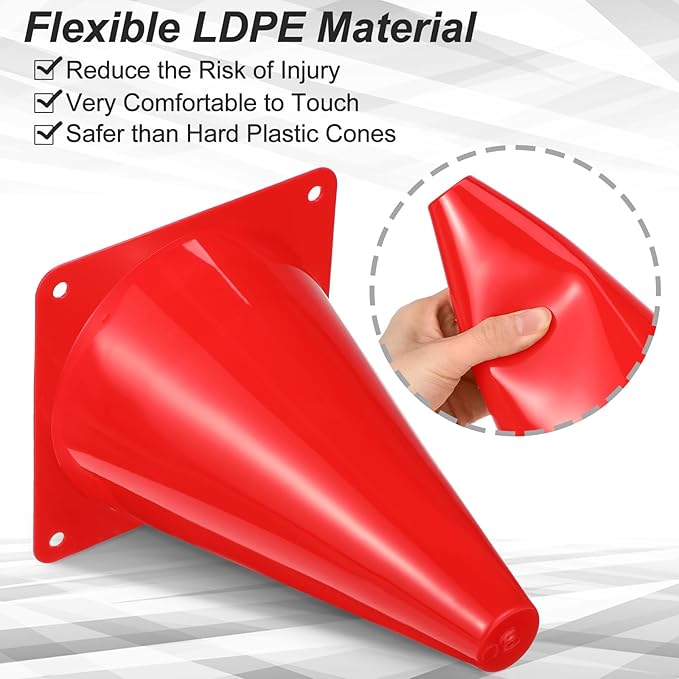 Leelosp 48 Pack 7" or 9" Plastic Traffic Cones Agility Field Marker Soccer/Safety/Sports/Training Cones for Skating Basketball Football Practice Drills Themed Party Decorations