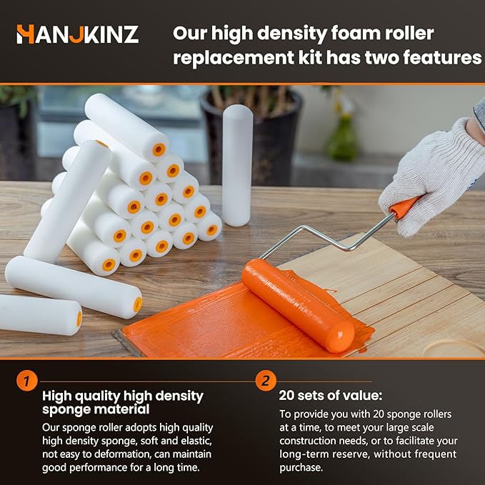 Foam Paint Roller, 20 Pack, 6 Inch Mini Paint Roller Covers, High Density Foam Paint Roller, Small Paint Rollers for All Flat Surfaces, Suitable for Wall,Kitchen Cabinets, Doors, Tables, Etc