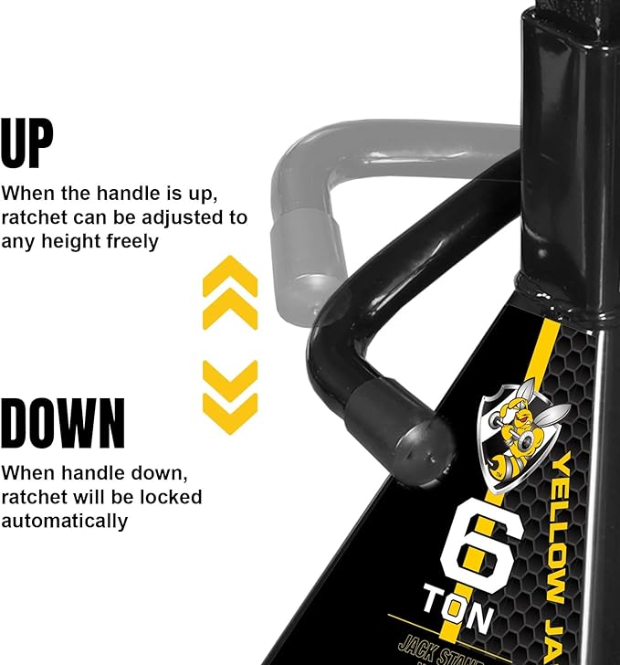 YELLOW JACKET Jack Stands 6 Ton with Double Locking for Lifting Car SUVS, Heavy Duty Steel, 13000 lb Capacity, 1 Pair, Black