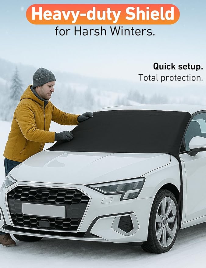 EcoNour Car Snow Cover Compatible for Audi A3 | Windshield Cover for Ice and Snow with S-Hook Straps | Heavy-Duty 600D Oxford Winter Car Cover, Waterproof & Anti-Slip