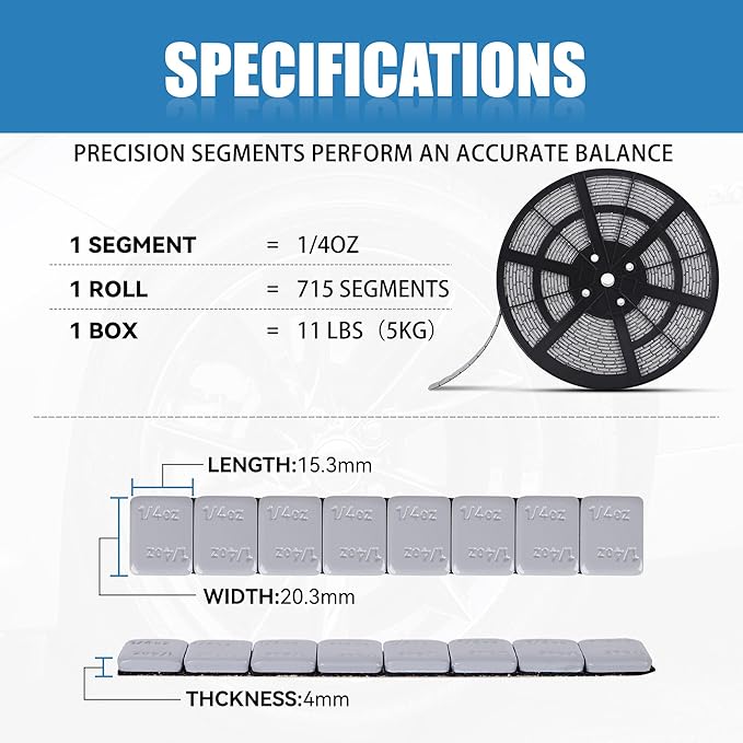 0.25 Oz Gray Adhesive Wheel Weights(715pcs,11lbs/5kg),1/4 Oz Stick on Wheel Weights for Cars, Trucks, SUVs, Motorcycles, Low Profile