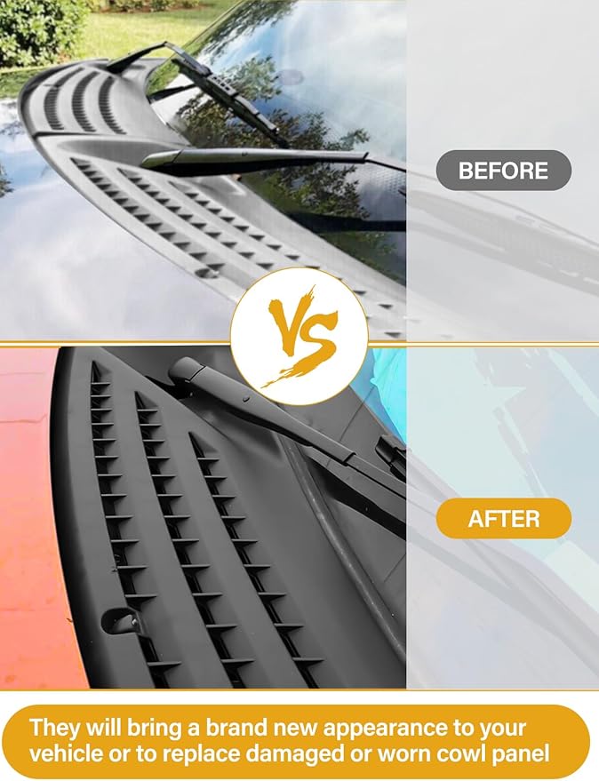 Front Windshield Wiper Cowl Grille Insert Panel Compatible with Ford F150 2009-2014 OE-Style Replaces for BL3Z15022A68A BL3Z15022A69A, Left+Right Cowl Top Cover Vent Panel without Hoses and Nozzles