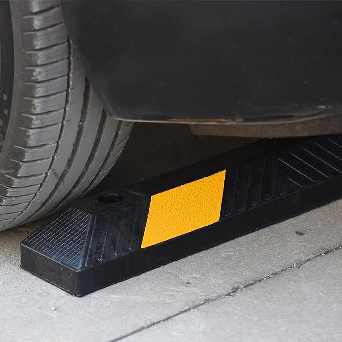 OrangeStar 72" Rubber Parking Curb, Heavy Duty Garage Floor Wheel Stopper w/Yellow Reflective Stripe for Car, Truck, Trailer