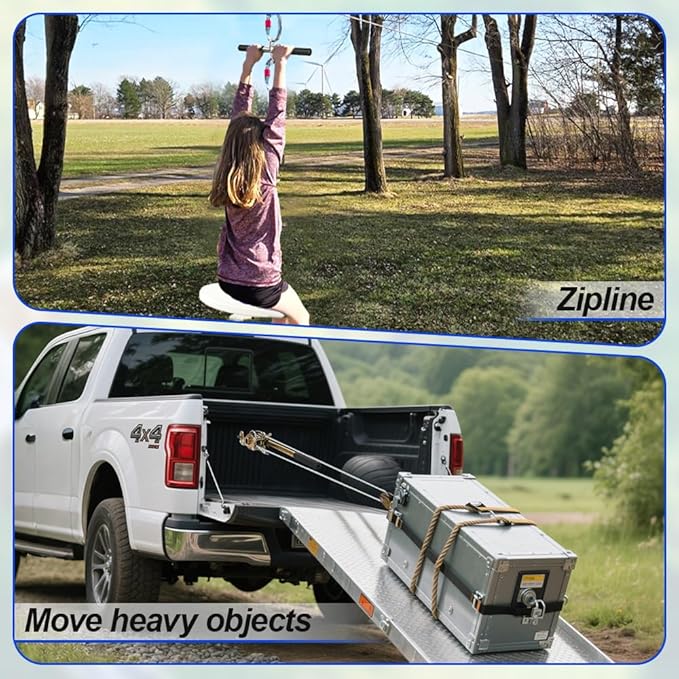 Zipline Tensioning Kit, Cable Winch Puller with Cable Grip Steel Wire Puller & 2 Hooks, Portable Steel Cable Puller for 3/16" to 1/2" Cable, Zipline Cable Tensioner Kit