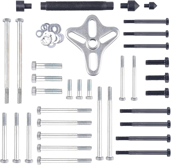 Harmonic Balancer Puller Set, 46 Pcs Flywheel Steering Wheel Puller Kit Gear Puller Yoke Crankshaft Pulley Puller