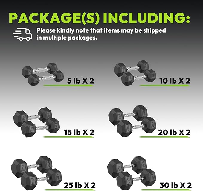 Hex Dumbbell 45-480 lb Set, Rubber Encased Exercise & Fitness Dumbbells for Home Gym, Hand Weights for Strength Training