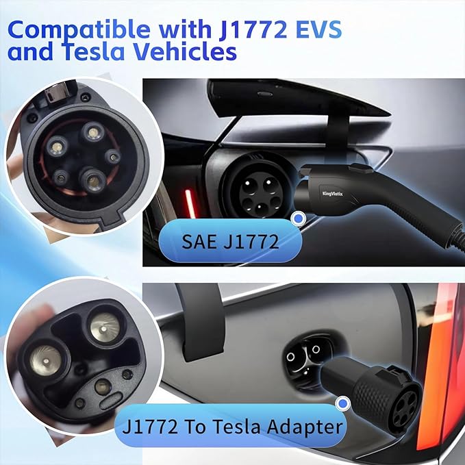 40 Amp J1772/Tesla Level 2/1 Portable EV Charger with 25FT Cable, 240V NEMA 14-50 Plug & 120V NEMA 5-15 Adapter, J1772 car Connector & Tesla NACS Adapter as Tesla Charger