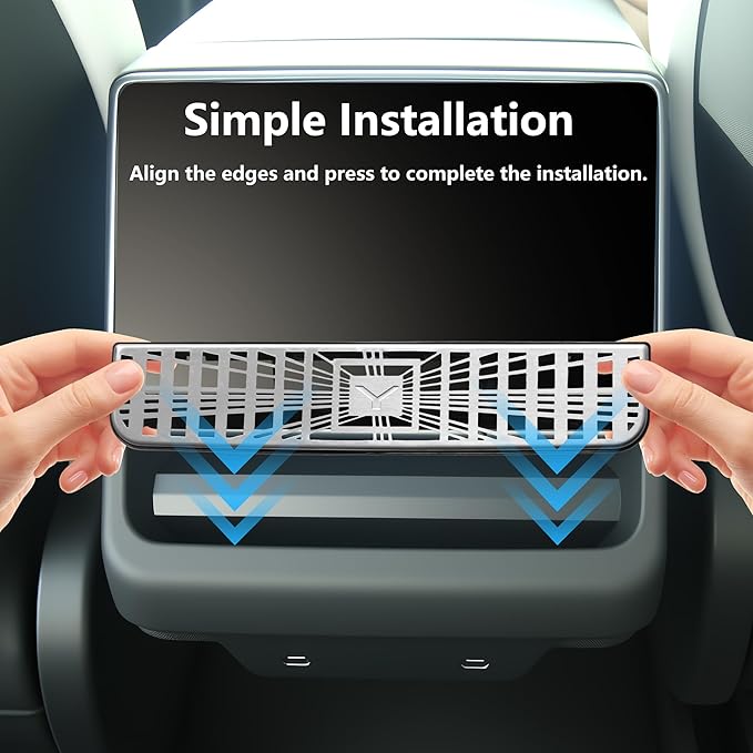 Air Vents Cover for Tesla Model Y Juniper 2026 2025 Model 3 Highland Rear AC Vent Seat Center Console Trim Cover Cap Backseat Air Conditioner Outlet Vent Grille Protector