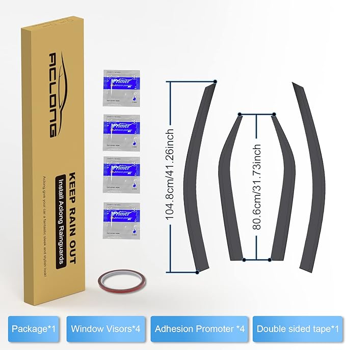 ACLONG Smoke Rain Guards Fit for Toyota Camry 2012 2013 2014 2015 2016 2017 Tape-On Side Shatterproof Window Visor, Window Deflectors, 4-Piece Set